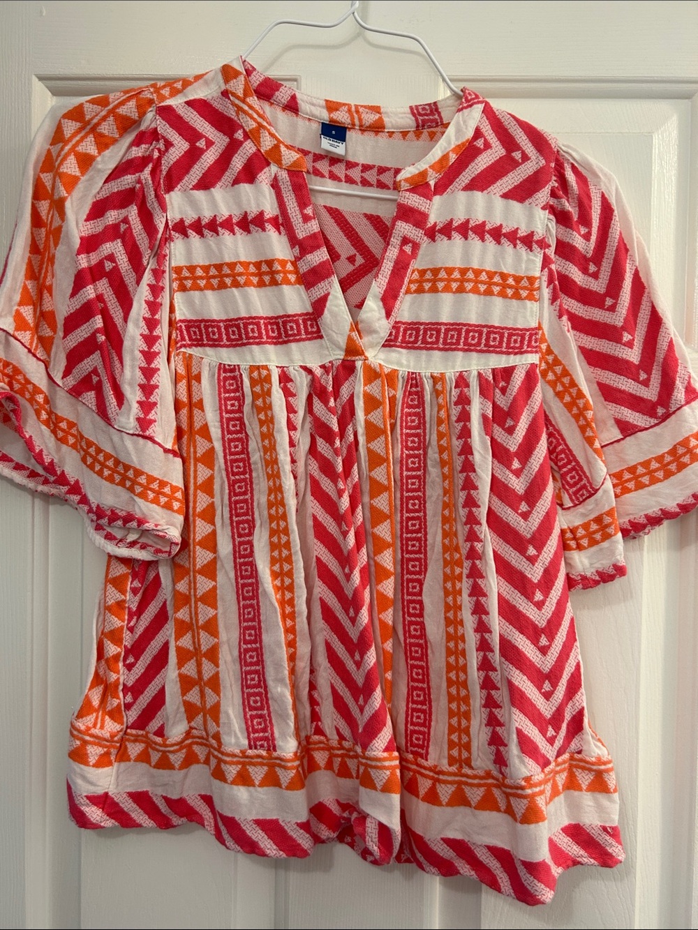 Old Navy Pink & Orange Geo-Print Peasant Tunic